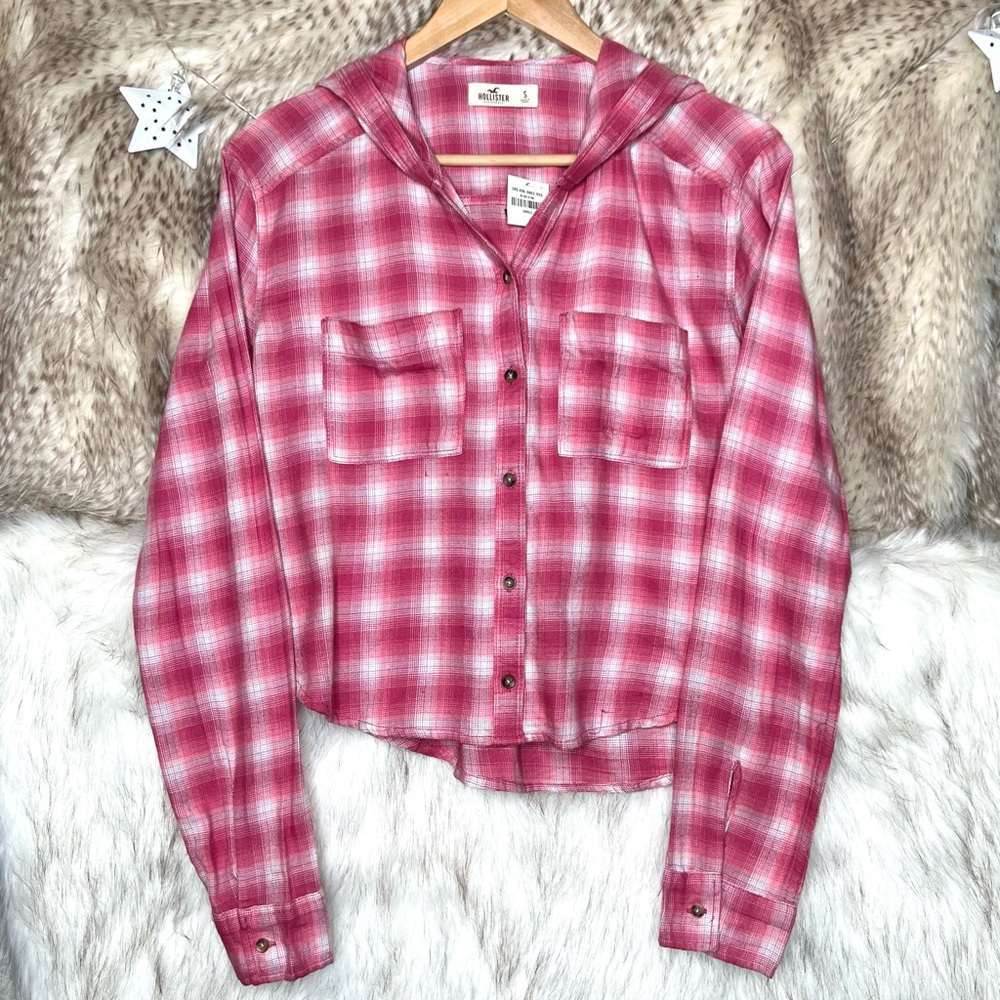 Hollister Plaid Button Down with Hoodie